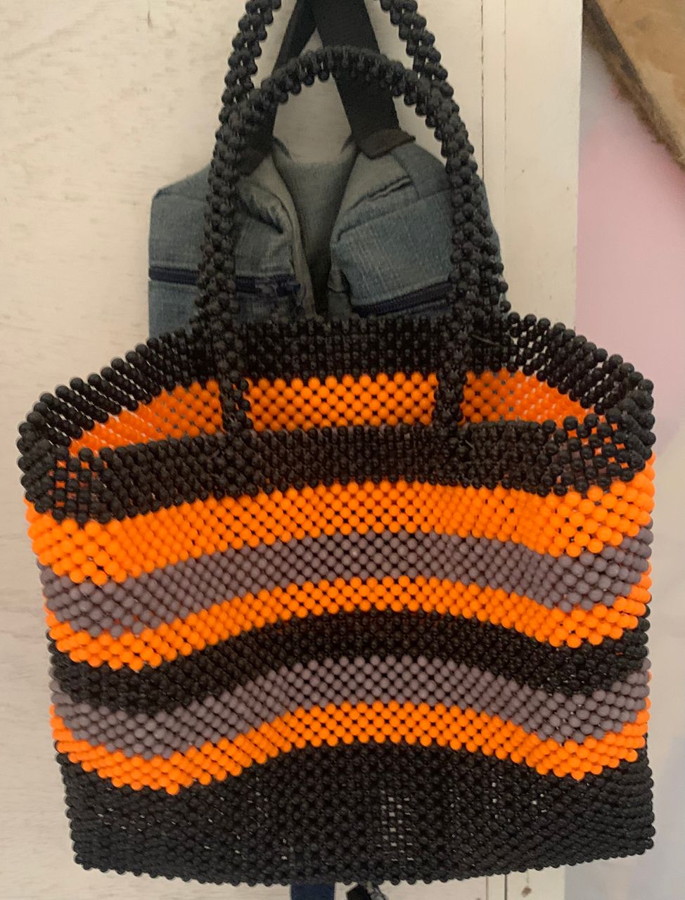 Striped Beaded Handbag